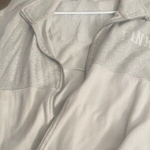 PINK Victoria's Secret Light Gray & Off-White Two-Tone Bomber Jacket